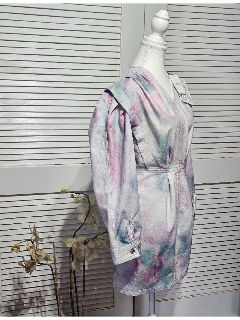 NWT Isabel Marant Étoile Robe Lacanau Women's Tie-Dye Denim Mini Dress Sz 8 3638 - Picture 3 of 15